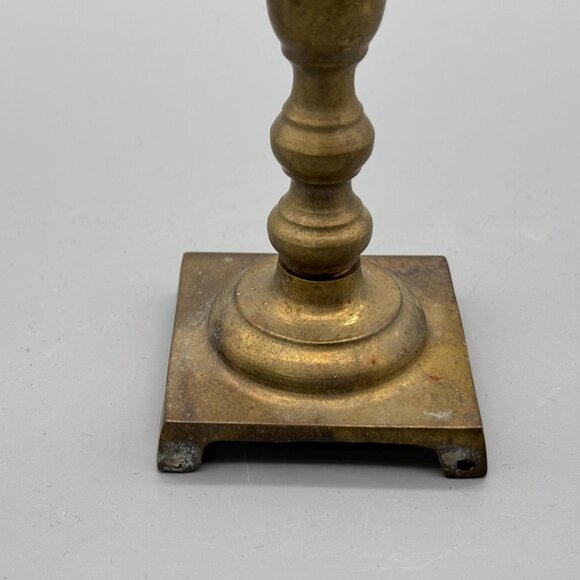 Vintage Brass Taper Candle Holder With Tall Turned Column And Square Footed Base - Picture 3 of 8